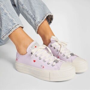 Converse All Star Y2K Hearts & Stars Lilac Purple Platform Lift Low Top Sneakers